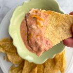 Chip dipped in easy queso